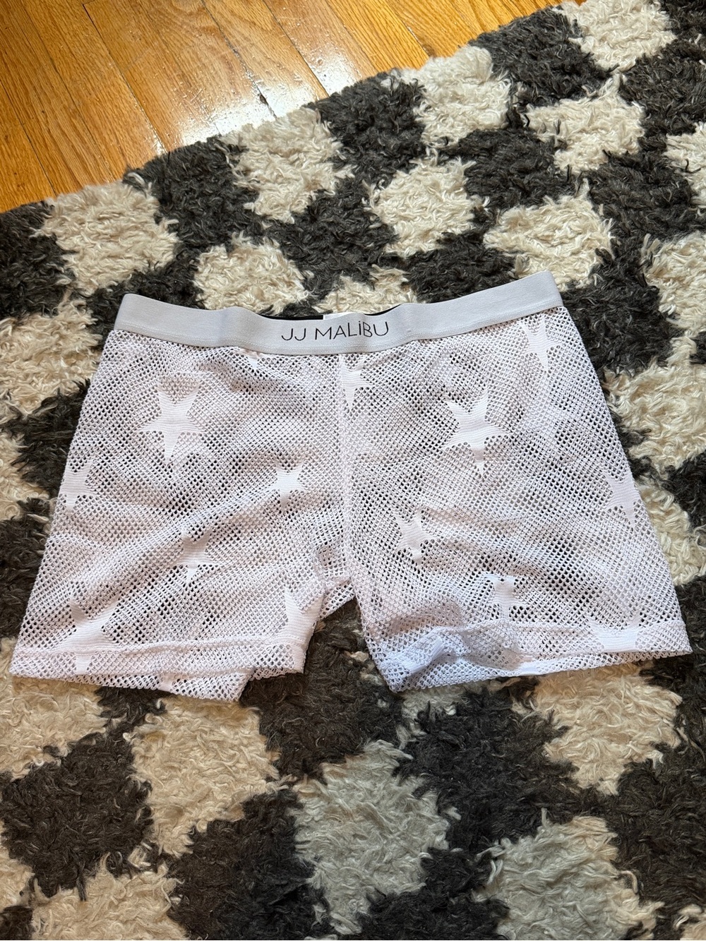 JJ Malibu Men’s White Mesh Athletic Shorts / Boxer Briefs with Star Design
